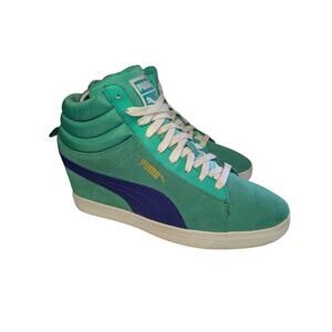 Puma Women Shoes, Sport Lifestyle Teal & Blue Suede Hidden Wedge Sneakers, Sz 10